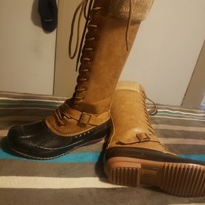 High knee duck boots